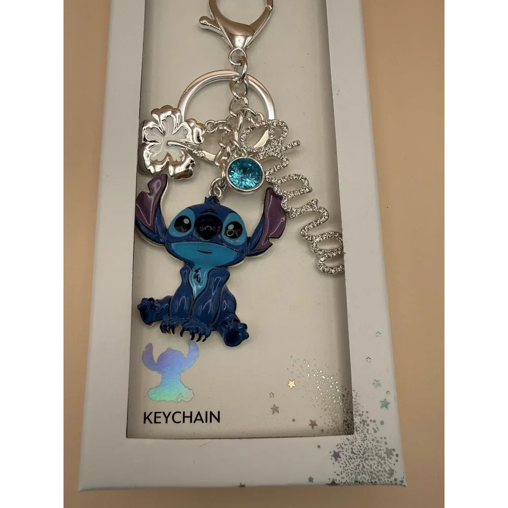 Disney Lilo and Stitch Ohana Keychain Blue Enamel Stitch Hibiscus Flower New Box